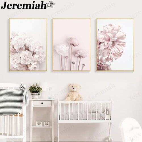 Nordic Pink Canvas Poster Flower Plant Painting Wall Art Modern Home Room Decoration Picture Accessories