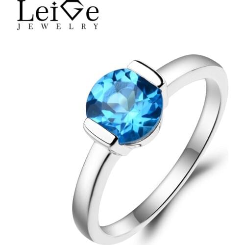 Leige Jewelry Topaz Promise Ring Swiss Blue Topaz Ring November Birthstone Round Cut Blue Gemstone 925 Sterling Silver Gifts