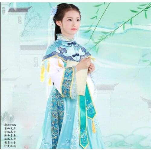 Ling Luo WYJN Light Blue Little Girl Princess Costume Hanfu for Photography Stage Performance Republican Period Miss Hanfu