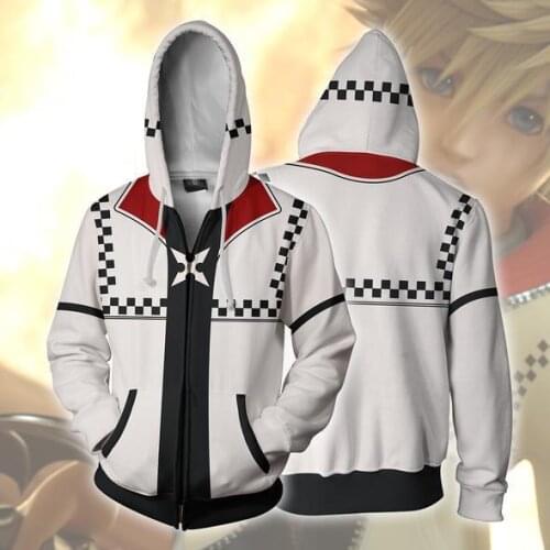 Kingdom Hearts Unisex Sora 3D Printing Zipper Hoodie Halloweeen Cosplay Unisex Sweatshirt for Mens Boys Jacket Coat Costume