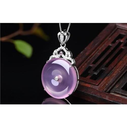 Carefully designed S925 silver-inlaid pink-white-green three-color optional chalcedony pendant safe
