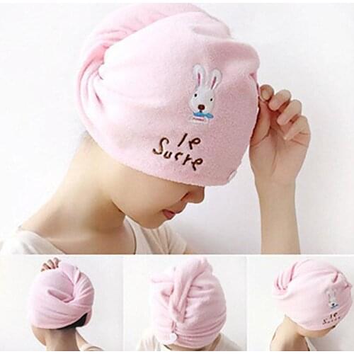 Creative Home Cartoon Rabbit Women Water Absorption Quick Drying Head Hair Towel Shower Cap Superfine Fiber Bath Towels