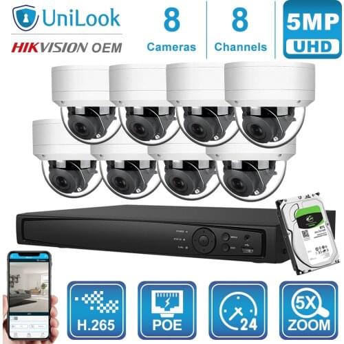 UniLook 8CH NVR 4/6/8Pcs 5MP PTZ POE IP Camera 5X Zoom Outdoor Security system NVR Kit Night Vision H.265 Onvif P2P With Bracket