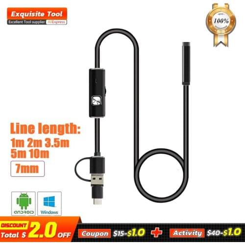 7.0mm 1m/2m/3.5m/5m/10m USB Endoscope Camera Hard Cable Waterproof 6LED PC Android Phone Camera Borescope