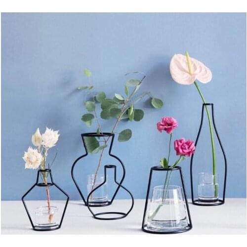 Brand New Style Retro Iron Line Flowers Vase Metal Plant Holder Modern Solid Home Decor Nordic Styles Iron Vase