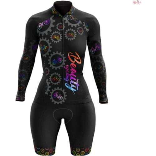 Vezzo Cycling Clothing,Little Monkey Womens Long Sleeve Cycling Jumpsuit,Female Cyclist Shorts With Gel,Bike Clothing Gradient