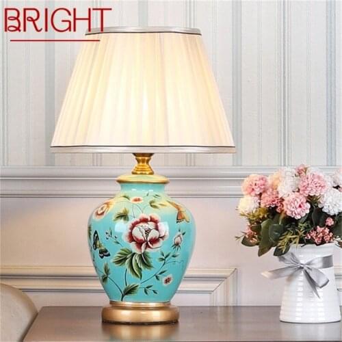 BRIGHT Ceramic Table Lamps Copper Modern Luxury Pattern Desk Light LED Besjdes For Home Bedroom