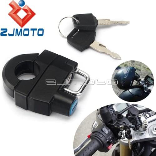 Cafe Racer Motorcycle Helmet Lock CNC Security Safety Handlebar Locking + Keys For Scooter ATV Street Bike Anti Theft Protector