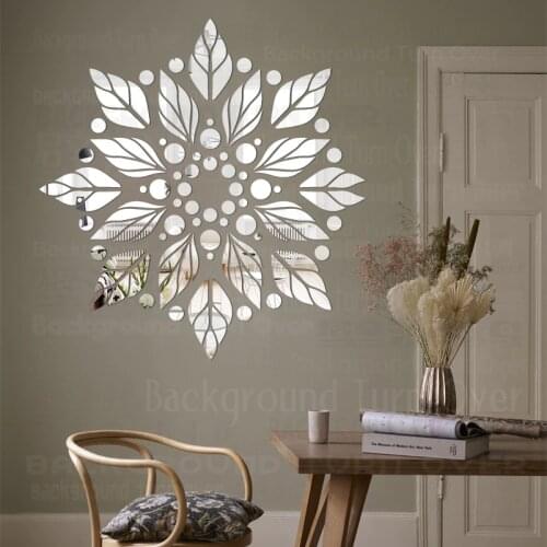 Mirror Stickers Sticker Bathroom Decor Room Decoration 3D Long Full Body Wall Mirrored Leaf Flower Plant Flourish Round R159