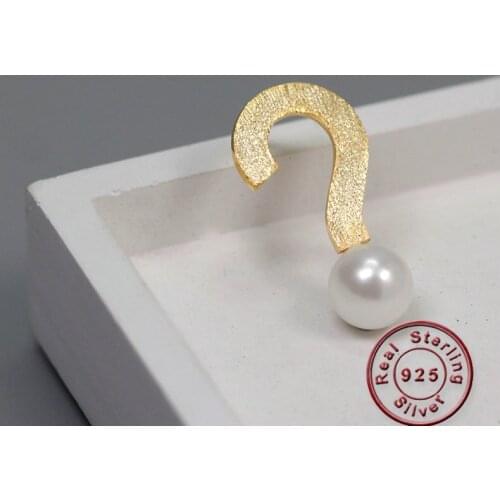 Amxiu Question Mark Brooch Handmade 925 Sterling Silver Jewelry Pins Freshwater Pearl Brooches For Women Men Suit Accessories