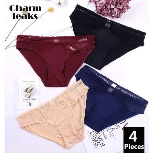 Charmleaks Womens Panties Briefs Underwear Skin-friendly Cotton Soft Solid Hollow Out Packs of 4 Mid Waist Cozy Hot Sale Cute