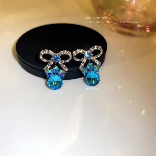 Earring Trendy 2021 Crystal Bow Stud Earrings Korean Fashion Retro New Stud Earrings for Women Jewelry Wholesale