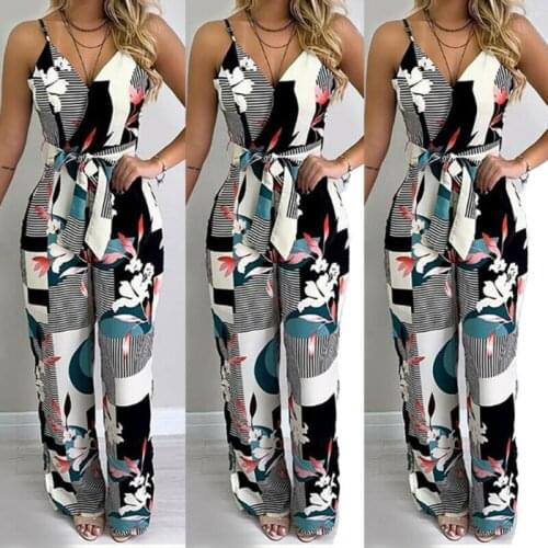 Meihuida 2019 Women Summer Casual Sleeveless V-Neck Jumpsuit Loose Wide Leg Pants Suit Plus Size 2XL Fashion Romper