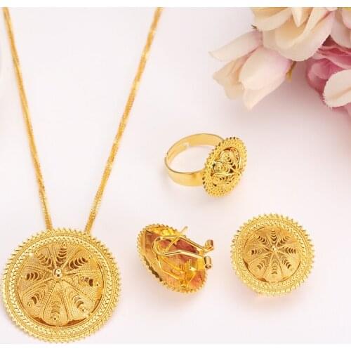 Bangrui Ethiopian Bridal Jewelry set Gold Color Habesha Set Wedding women Jewellery Eritrea Nation Style Accessory african party