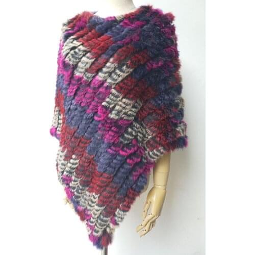 2021 Real Rabbit Fur Poncho Women Knitted Fashion Autumn Multi Color Genuine Fur Ponchos Female Fall Fur Shawl