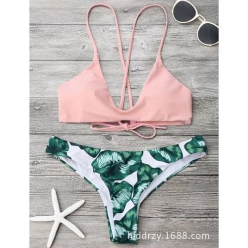By dhl or ems 100pcs new Bikini Set Summer Swimwear Biquini Women Sexy Leaf Print Beach Swimsuit Bathing Suit Brazilian Bandage