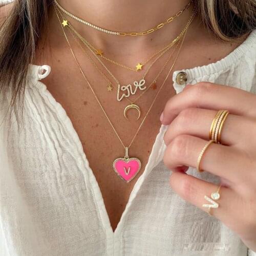 2021 wholesale fashion half paper clip chain half 2mm cz tennis chain choker necklace for women girl charm party wedding jewelry