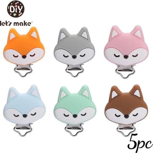 Lets make 5pcs Fox silicone Baby Pacifier clips Solid Color Holders Infant Soother Clasps Baby Chew Dummy Chain Adapter Toys