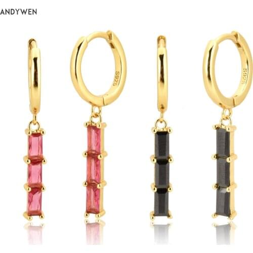 ANDYWEN 925 Sterling Silver New Color Pink Black Zircon Drop Earring Circle 2020 Rock Punk Piercing Luxury CZ Pendiente Jewelry
