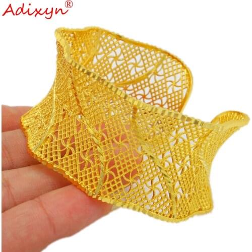 Adixyn Curved Shape Bangles for Women 24K Gold Color Dubai Cuff Bracelet Copper African BOHEMIA Jewelry Middle East Gifts N02212