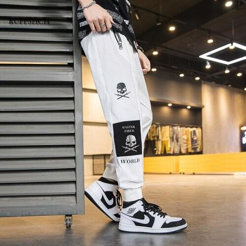Men Harem Cargo Pants Casual Pants Zipper Print Skull Oversized Harem Pants Hip Hop Cargo Pants Side Pocket Pants