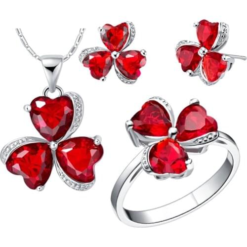 Carofeez Fashion Flower Jewelry Sets for Women Red AAA Cubic Zirconia Necklace & Earrings & Ring Bijoux Femme Wedding Gift