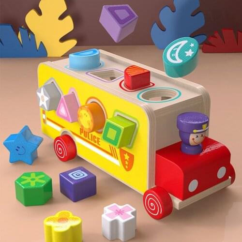 Childrens Wooden Montessori Toy Geometric Shape Match Blocks Mini Van Early Learning Educational Digit Cognitive Toys Kid Gift
