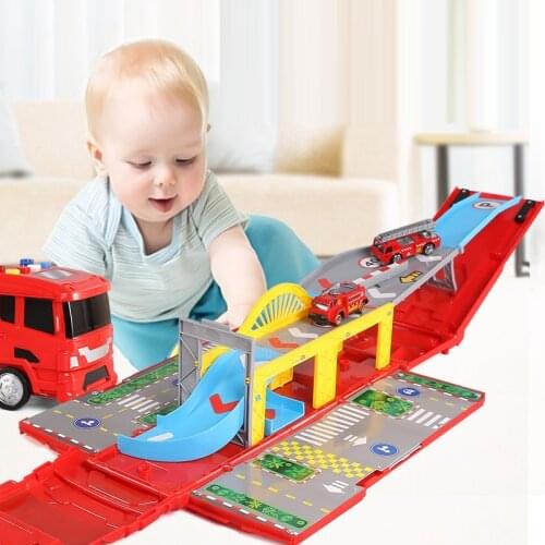 Childrens fire toy car model simulation puzzle deformation container truck light music story boy gift