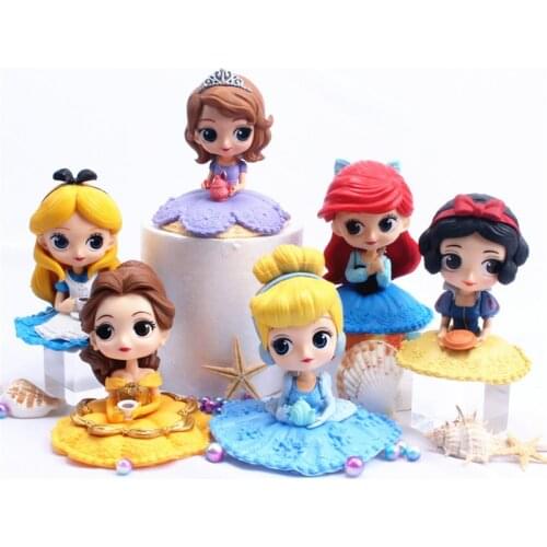 Disney 6 style Q Posket princesses figure Toys Dolls Tiana Snow White Rapunzel Ariel Cinderella Belle Mermaid PVC Figures toys