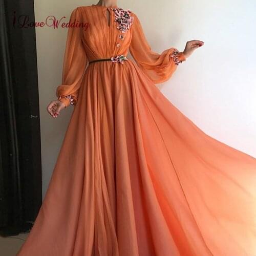 ILoveWedding Evening Dresses Long O-neck Lace Embroidery Applique Floor Length A Line robe de soiree Long Sleeves
