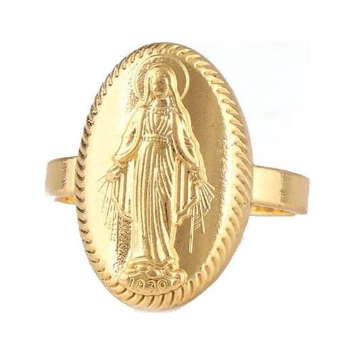 Gold Silver Multiple Sizes Religious Virgin Mary Catholic Round Rings Alloy Rings lap
