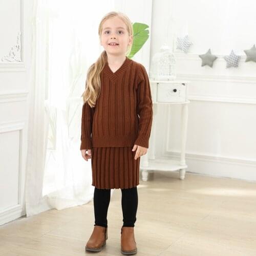 Girls Knitted Clothes Set Knit Pullover Top and Knitting Skrit Teenagers Winter Sweaters Kids Knitting Clothing Camo Black