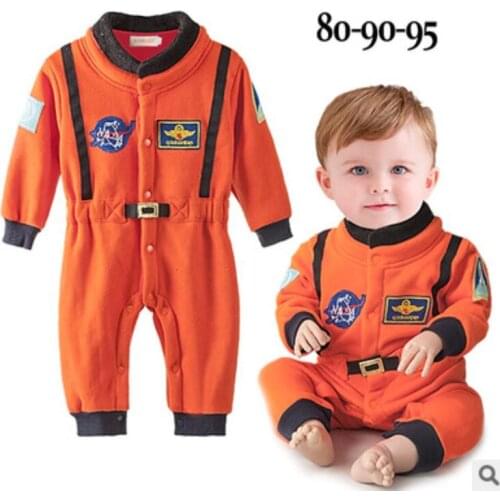 Orange Astronaut Costume Space Suit Rompers for Baby Boys Toddler Infant Halloween aviator Birthday Party Cosplay Fancy Dress