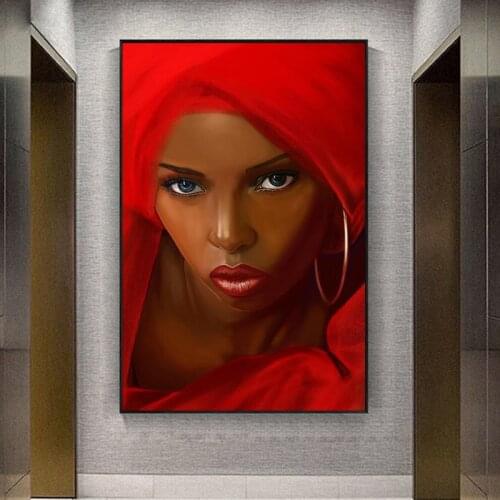Red scarf for African Women Canvas Painting Canvas Poster and Prints Cuadros Wall Painting image Decoration for living Room