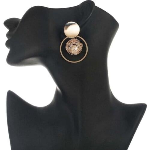 Fashion Women Earrings Faux Pearl Filled Hollow Wire Ball Metal Disc Hoop Charm Earrings Womans accesories