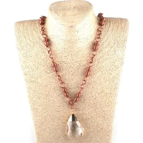 MOODPC Fashion Ancient Metal Gourd link Glass Drop Pendant Necklaces For Women