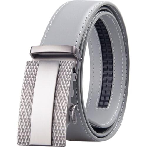 Famous Brand Belt Men Top Quality Genuine Luxury Leather Belts for Men Strap Male Metal Automatic Buckle 3.5cm Gray Belt