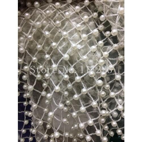 Newest JRB-12144 african Embroidered tulle mesh fabric with full beads super quality lace fabric for party dress