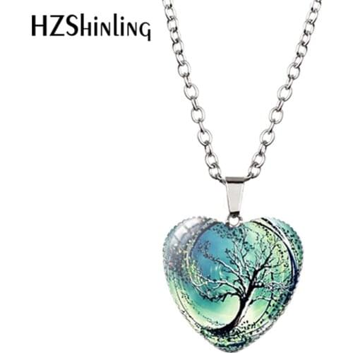 2016 New Divergent Heart Necklace Divergent Tree Pendant Jewelry Women Heart Necklace Art Glass Necklace HZ3