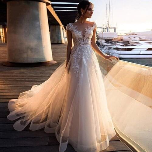 2021 New Designer Top Quality A-Line Beach wedding dresses Boho Dress With Cap Sleeves Scoop Neckline wedding gowns