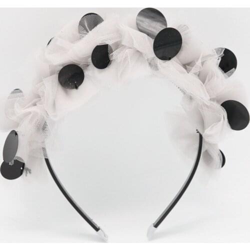 NEW Spring and summer tulle bow with big sequince full head girls headband tulle dressy headband with teeth