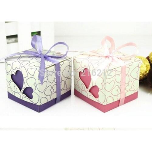 New Arrive Ribbons Are Included Wedding Favor Candy Boxes Pink and Purple Colours Wedding Party Gift Box