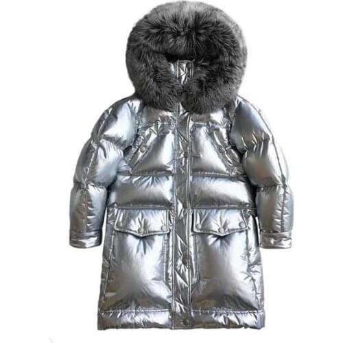 Super Big Real Fox Fur Warm Goose Down Coats Womens Waterproof Down Coat Female Winter Shiny Glossy Warm Down Parkas wy319