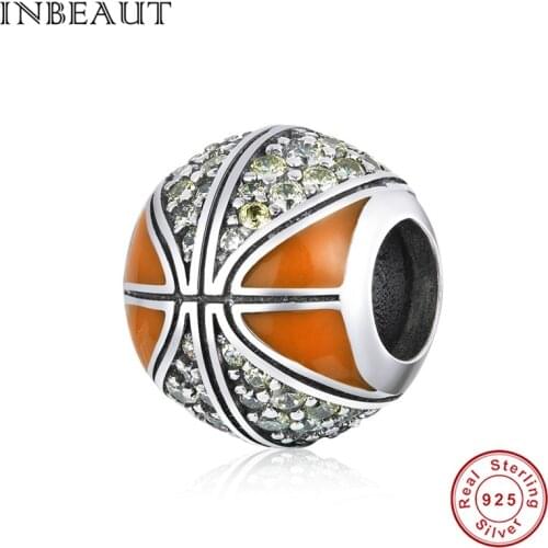 INBEAUT Genuine jewelry 925 sterling silver enamel basketball beads charm fit original Brand bracelet snake chain making
