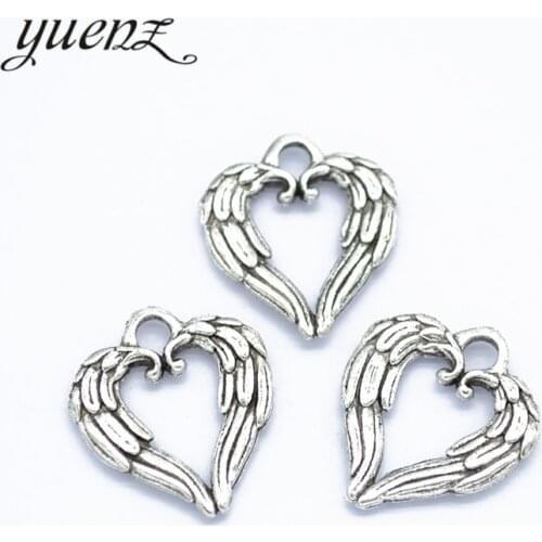 YuenZ 10pcs Antique Silver color Angel Wings Heart Charms Pendant For Jewelry Making Diy Bracelet Necklace 19*17mm A81