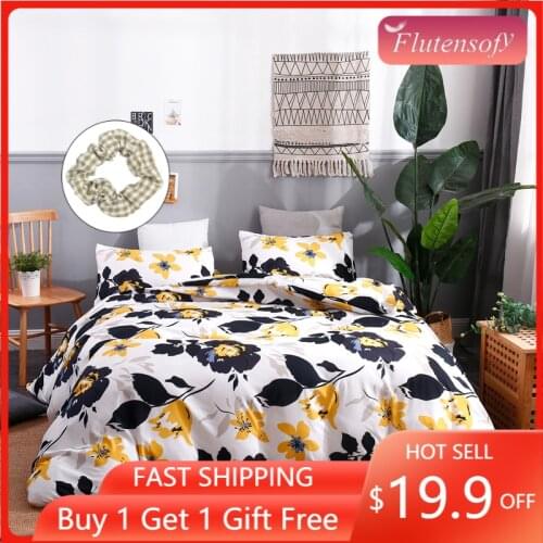 Nordic Floral Plants Geometric Bedclothes Bedspread Quilt Twin Queen King Size Bedding Set Polyester Duvet Covers Bed Linens