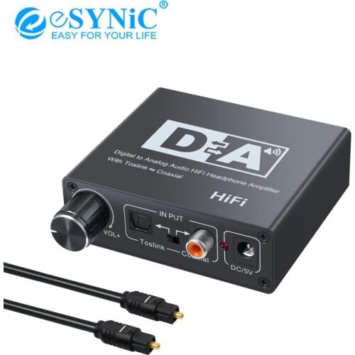ESYNiC 192KHz Digital To Analog Aduio Converter DAC Coaxial /Toslink To Analog L/R Audio Converter Supports Volume Control