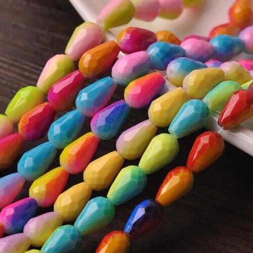 Rainbow Coated Teardrop Pear Shape Faceted Glass 12x8mm 15x10mm Loose Beads Wholesale for Jewelry Making DIY Crafts