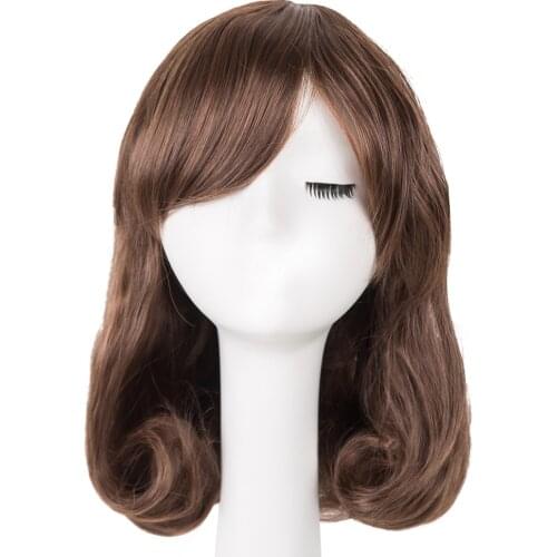Fei-Show Synthetic Hair Heat Resistant Fiber Short Wavy Wigs Costume Cosplay Halloween Women Inclined Bangs Carnival Hairpiece