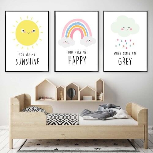 Sun Cloud Rainbow Print Inspiring Quote Canvas Poster Sunshine Nursery Wall Art Painting Nordic Poster Picture Baby Room Decor